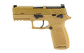 Sig Sauer P320 Carry M18 |  Striker Fired |  Semi-automatic |  Polymer Frame Pistol |  Compact |  9MM |  3.9" Barrel |  PVD Finish |  Coyote |  SIGLITE Night Sights |  Manual Safety |  Optics Ready |  3 Magazines |  (1) 17-Round and (2) 21-Round