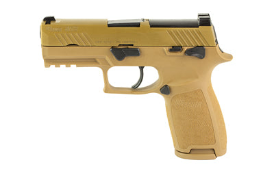 Sig Sauer P320 Carry M18 |  Striker Fired |  Semi-automatic |  Polymer Frame Pistol |  Compact |  9MM |  3.9" Barrel |  PVD Finish |  Coyote |  SIGLITE Night Sights |  Manual Safety |  Optics Ready |  3 Magazines |  (1) 17-Round and (2) 21-Round