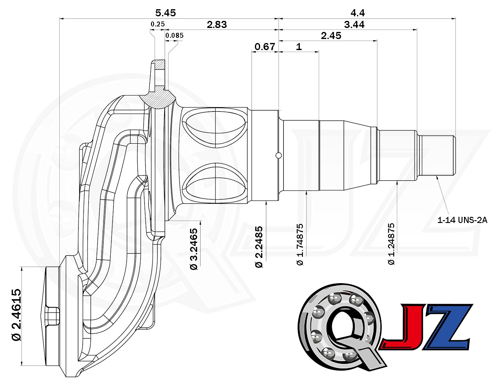 Spindle #42 - 4" Drop - 5-Bolt Flange - 5,200-7,000 lbs Trailer Axle