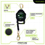 Frontline RPG10 10' Cable Single Leg SRL with Steel Snap Hook End with Carry on Handle and Tagline