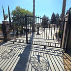 16x8 ft Steel Dual Swing Driveway Gate with Tree Pattern