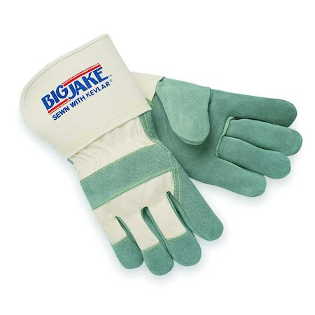 Leather Gloves, Cowhide, Gauntlet Cuff, Wing Thumb, Full Finger, Gray, M, 1 PR