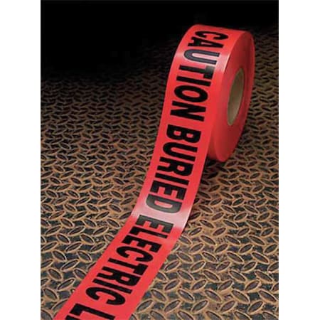 Barricade Tape, Caution Buried Electric Line Below, Red, 3 in Wide x 1,000 ft Length, Polyethylene
