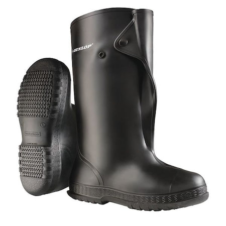 Overboots, Plain Toe, PVC, 17 in Height, Snap Tab Closure, Cleated Sole, Black, L