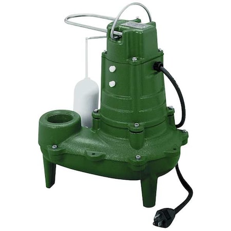Sewage Ejector Pump, 1/2 HP, 115V AC Vertical Float