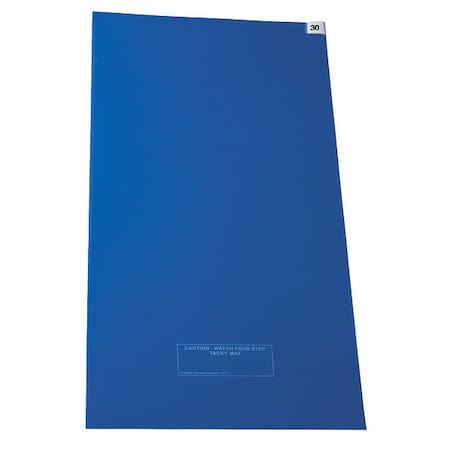 Tacky Floor Mat, Polyethylene, 1.5 mil Thick, 24 in W x 36 in L, Blue, 30, 4 PK