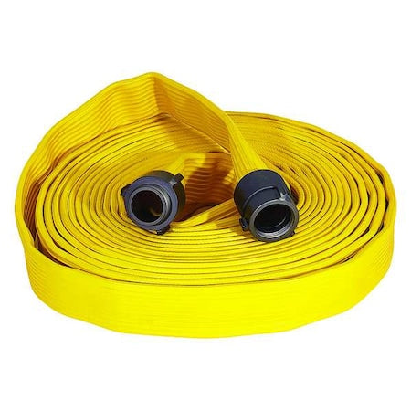 Fire Hose, 4-Layer, 50 ft. Length, 2 in Hose Inside Dia., Rubber Hose Tube, MNH Fitting A, Yellow