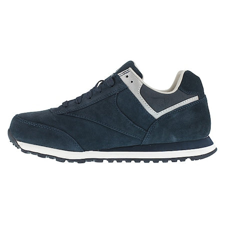 Men's Athletic Shoe, Steel Toe, Suede Upper, Rubber Outsole, Lace Up, Navy Blue, 9 W