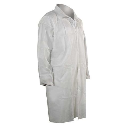 Disposable Lab Coat, Polypropylene, Snaps Closure, White, 3XL, 25 PK