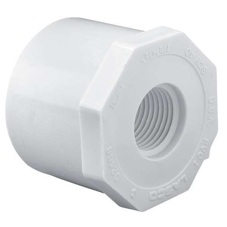 PVC Reducing Bushing, Spigot x FNPT, 1/2 in x 1/8 in Pipe Size
