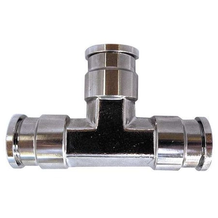 Push-Fit Tee Fitting, 1/4 in Tube Size, Brass, Silver