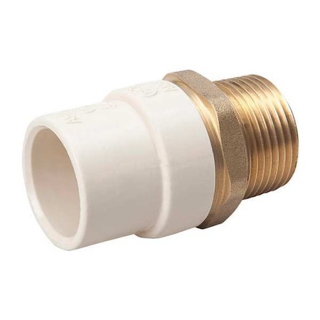 CPVC CPVC to Brass Adapter, 1/2" Pipe Size, Socket CTS x MNPT Brass