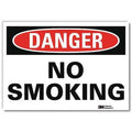 Danger No Smoking Sign, 5 in H, 7 in W, Reflective Sheeting, Horizontal Rectangle,U1-1025-RD_7X5