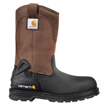 Men's Wellington Boot, 9 1/2 M, Steel Toe, 10 in H, Black/Brown, CMP1259