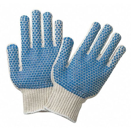 Knit Gloves, Cotton Polyester Blend, Dotted Full, White, L, 12 PK