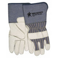 Leather Cut-Resistant Gloves, Cowhide, Gauntlet Cuff, Wing Thumb, Full Finger, Beige, L, 12 PK