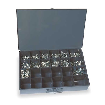 Zinc Plated Finish Steel Serrated & Nylon Insert Flange Hex Lock Nut Assortment, 258 pc.