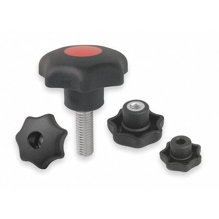 Star Grip, DIN 6336 Similar, D=3/8-16X20, D1= 40, External Thread, Steel, Black Plastic, Cap Black