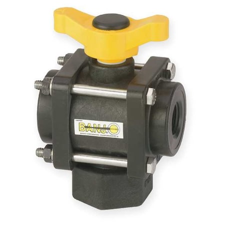 1-1/4" FNPT Polypropylene Ball Valve 3-Way