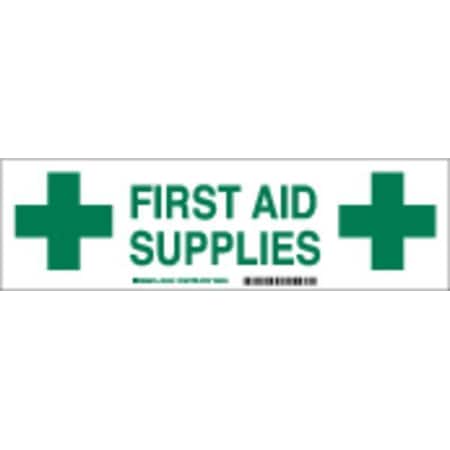 Cabinet Label, First Aid Supplies, 3 1/2 in H x, 12 in W, Polyester