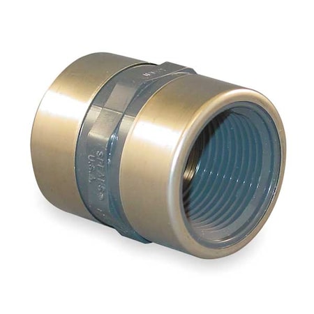 PVC, Stainless Steel Coupling, FNPT x FNPT, 1/2 in Pipe Size