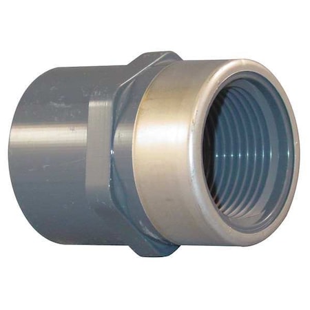 PVC, Stainless Steel Female Adapter, Socket x FNPT, 3/8 in Pipe Size