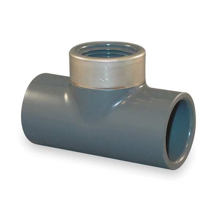 PVC, Stainless Steel Tee, Socket x Socket x FNPT, 3/4 in x 1/4 in Pipe Size