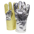 Aluminized Gloves, Thermobest(TM), 600  Degrees F Max Temp., Gauntlet Cuff Silver/Yellow, Universal
