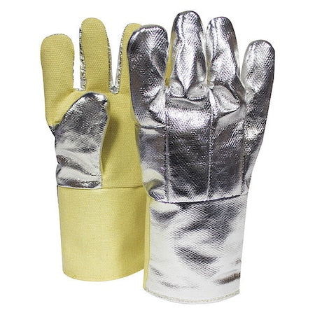 Aluminized Gloves, Thermobest(TM), 600  Degrees F Max Temp., Gauntlet Cuff Silver/Yellow, Universal