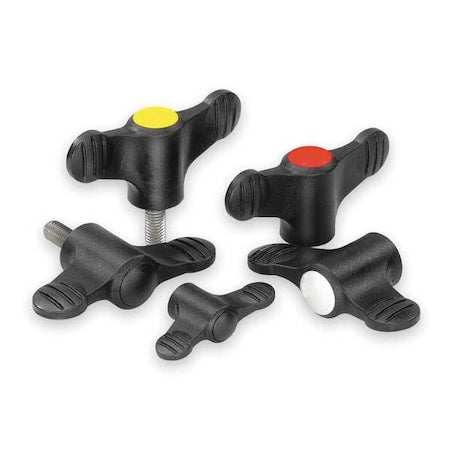 Wing Grip D=M08X30 A=75, H=35,6, Form: L, Plastic Black, Comp: Stainless Steel 1.4305