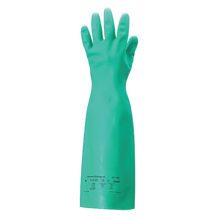 AlphaTec(R) Solvex 37-185 Chemical Resistant Gloves, Nitrile, 18 in L, 22 mil, Green, 7, 1 PR