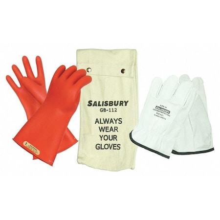 Electrical-Insulating Glove Kit, 500V AC, 750V DC, Rubber, 11" Length, Red, Size 8