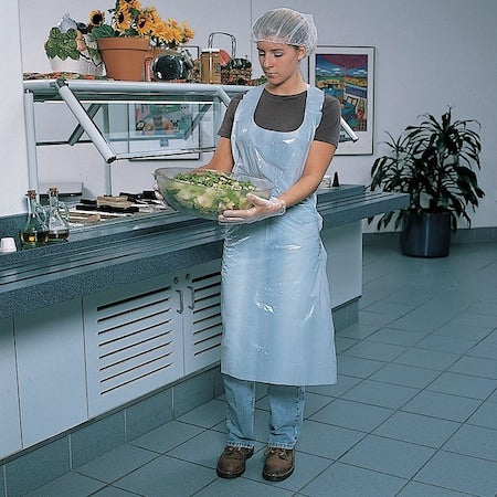 Disposable Apron, Polyethylene, Seamless, 0.6 mil, 42 in, White, Universal, 100 PK