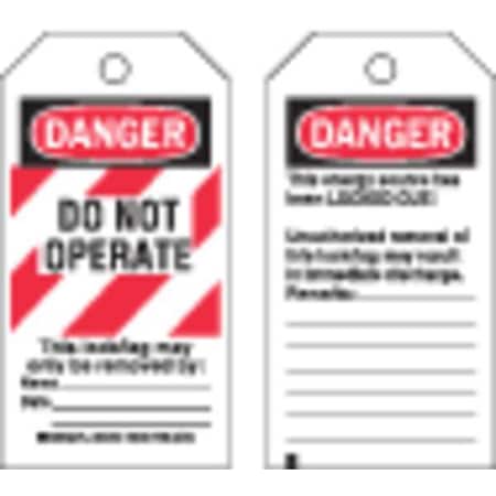 Danger Tag, Danger - Do Not Operate, Polyester, Write-On Surface, 5 3/4 in High, 3 in Wide, PK25