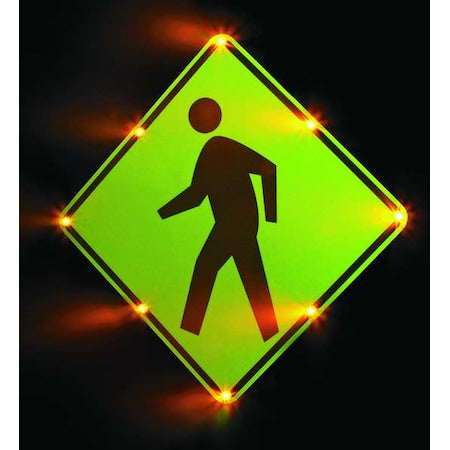 LED Traffic Sign, Pedestrian Crossing Pictogram, Black/Fluorescent Yellow Green, 36" W, 36" H