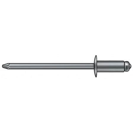 Blind Rivet, Flanged Head, 3/16 in Dia., 59/64 in L, Stainless Steel Body, 100 PK