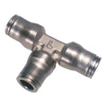 Push-Fit Tee Fitting, 5/32 in Tube Size, Brass, Silver