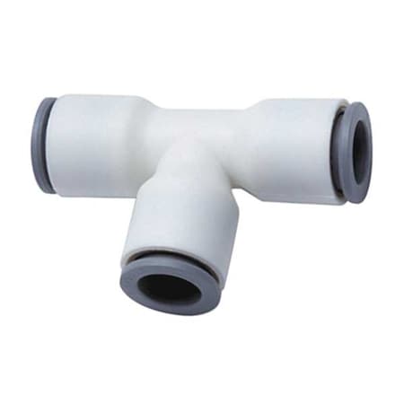 Push-Fit Tee Fitting, 3/8 in Tube Size, Nylon, White, 10 PK