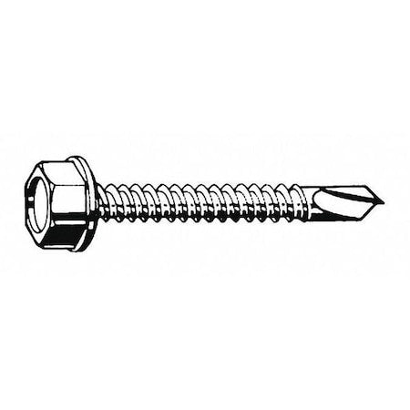 Self-Drilling Screw, #8 x 5/8 in, Plain 410 Stainless Steel Flange Hex Head External Hex Drive