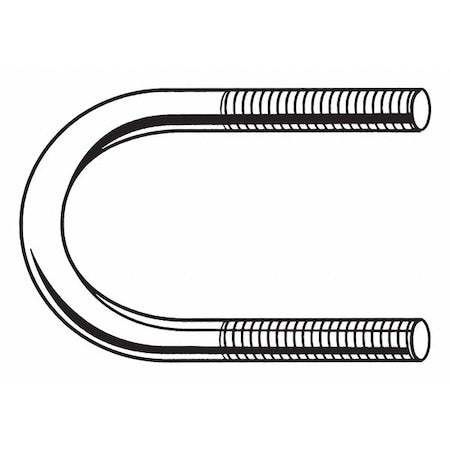 Round U-Bolt, 1/4"-20, 1 3/8 in W, 3 7/16 in H, Plain Steel, 5 PK