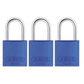 Lockout Padlock, Keyed Alike, Aluminum, Blue, 1 in Shackle Height, 1 1/4 in Body Width, 3 PK