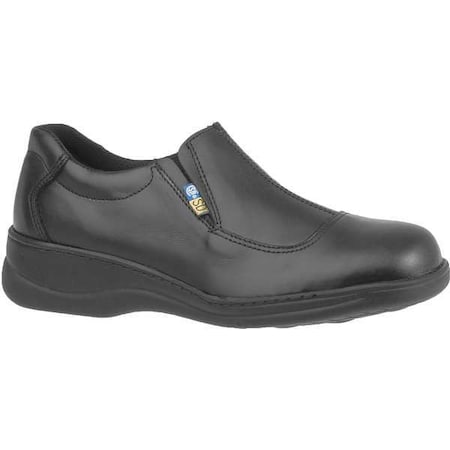Women's Loafer Shoe, 5 1/2 Leather Upper, Steel Toe, 4 in H, Black, 4085