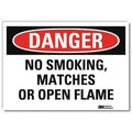 Danger No Smoking Sign, 5 in H, 7 in W, Reflective Sheeting, Horizontal Rectangle,U3-1865-RD_7X5