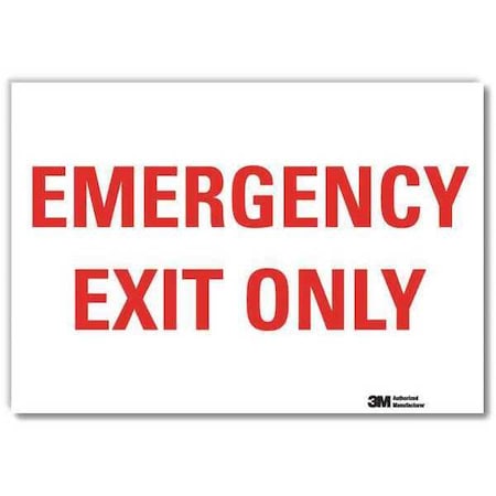 Exit Sign, Vinyl, 14" W, 10" H, Emergency Exit Only, White