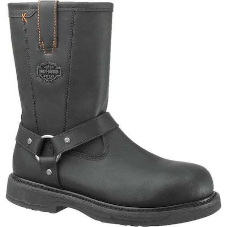 Men's Wellington Boot, 7 M, Steel Toe, 10 1/2 in H, Black, D95328