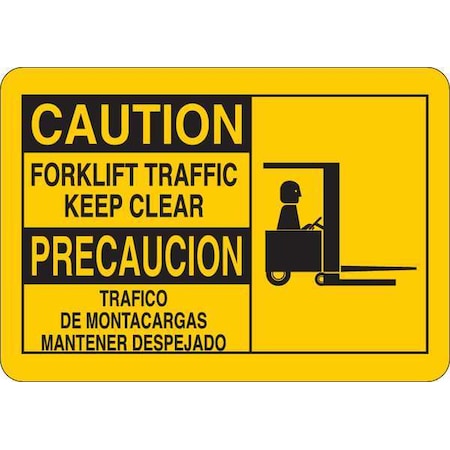 Caution Sign, 10 in Height, 14 in Width, Plastic, English, Spanish