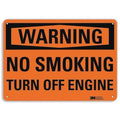 Warning, Turn Off Engine, 14 in W x 10 in H, Horizontal Rectangle, Aluminum