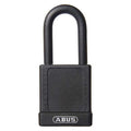 Lockout Padlock, Keyed Alike, Plastic-Covered Aluminum, Black, 1 1/2 in Shackle Height