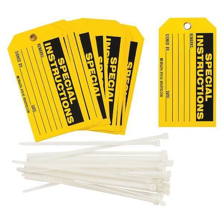 Safety Tag, Production & Quality Control Tags, Polyester, 3 in H x 5 3/4 in W, Black, Yellow, 25 PK