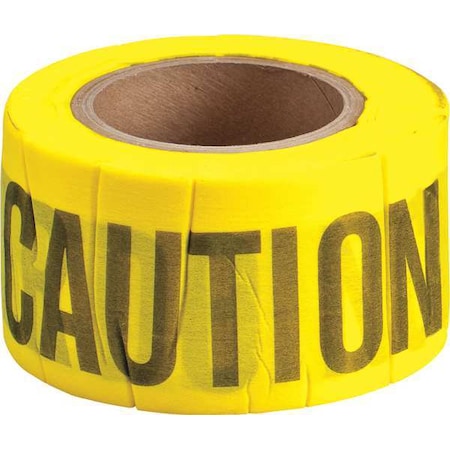 Barricade Tape, Caution, Yellow, 3 in Wide x 150 ft Length, Wood Fiber, 6 mil